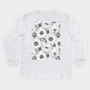 Anemone garden in black and white Kids Long Sleeve T-Shirt